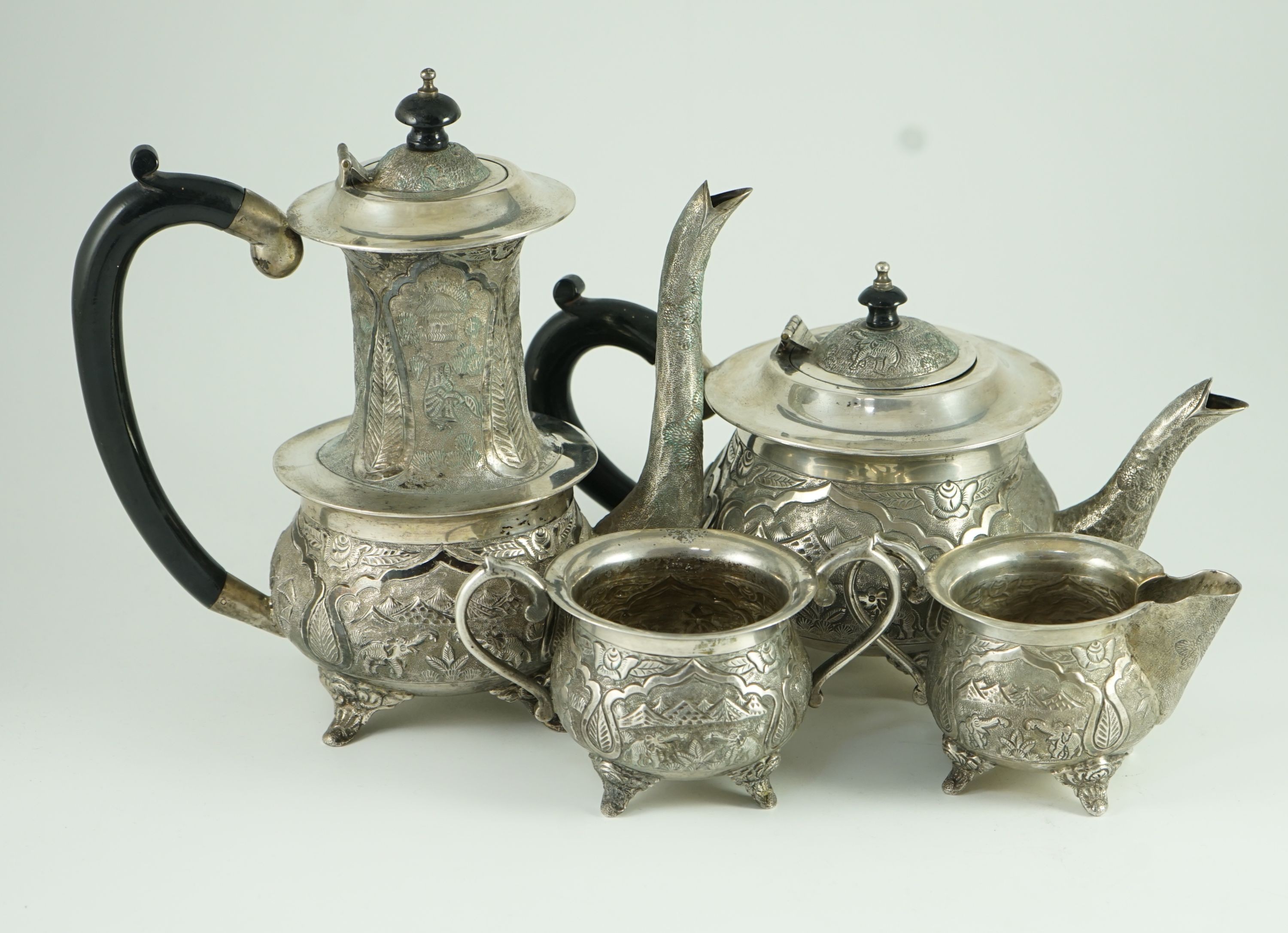 A 20th century Indian four piece silver tea and coffee service
